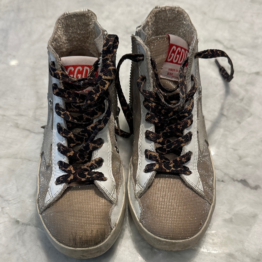 Golden Goose Kids Sneakers High Top with Leopard Laces